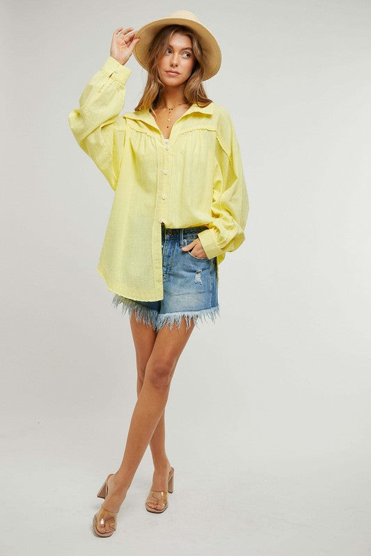 Davi & Dani Relaxed Fit Button Down Tunic Shirt in 2 Colors