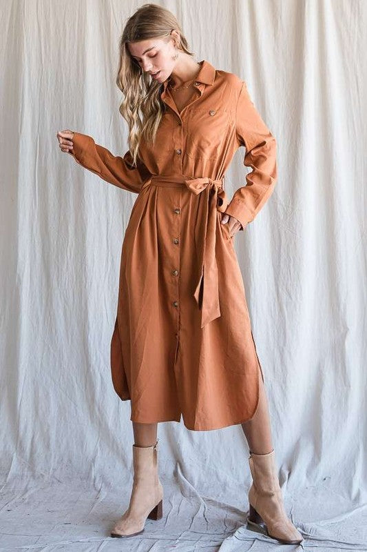 Jade By Jane Plus Size Long Sleeve Button-Down Midi Shirt Dress