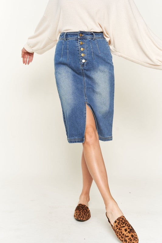 Jade By Jane Button Front Denim Midi Skirt