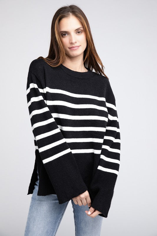 Bibi Oversized Striped Crew Neck Sweater in 2 Colors