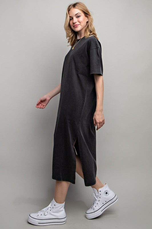 Sweet Generis Washed Cotton Half Sleeve T-Shirt Midi Dress in Charcoal or Taupe