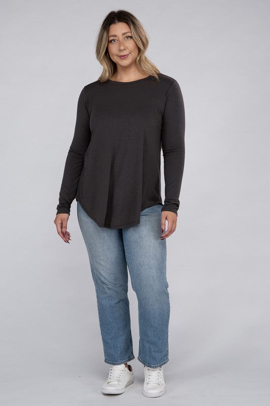 Zenana Plus Size Long Sleeve Round Hem Jersey Tunic T-Shirt