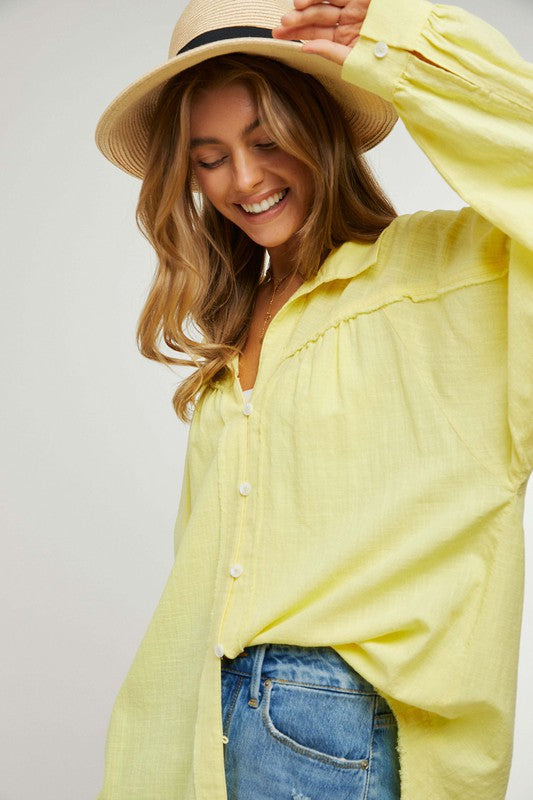 Davi & Dani Relaxed Fit Button Down Tunic Shirt in 2 Colors