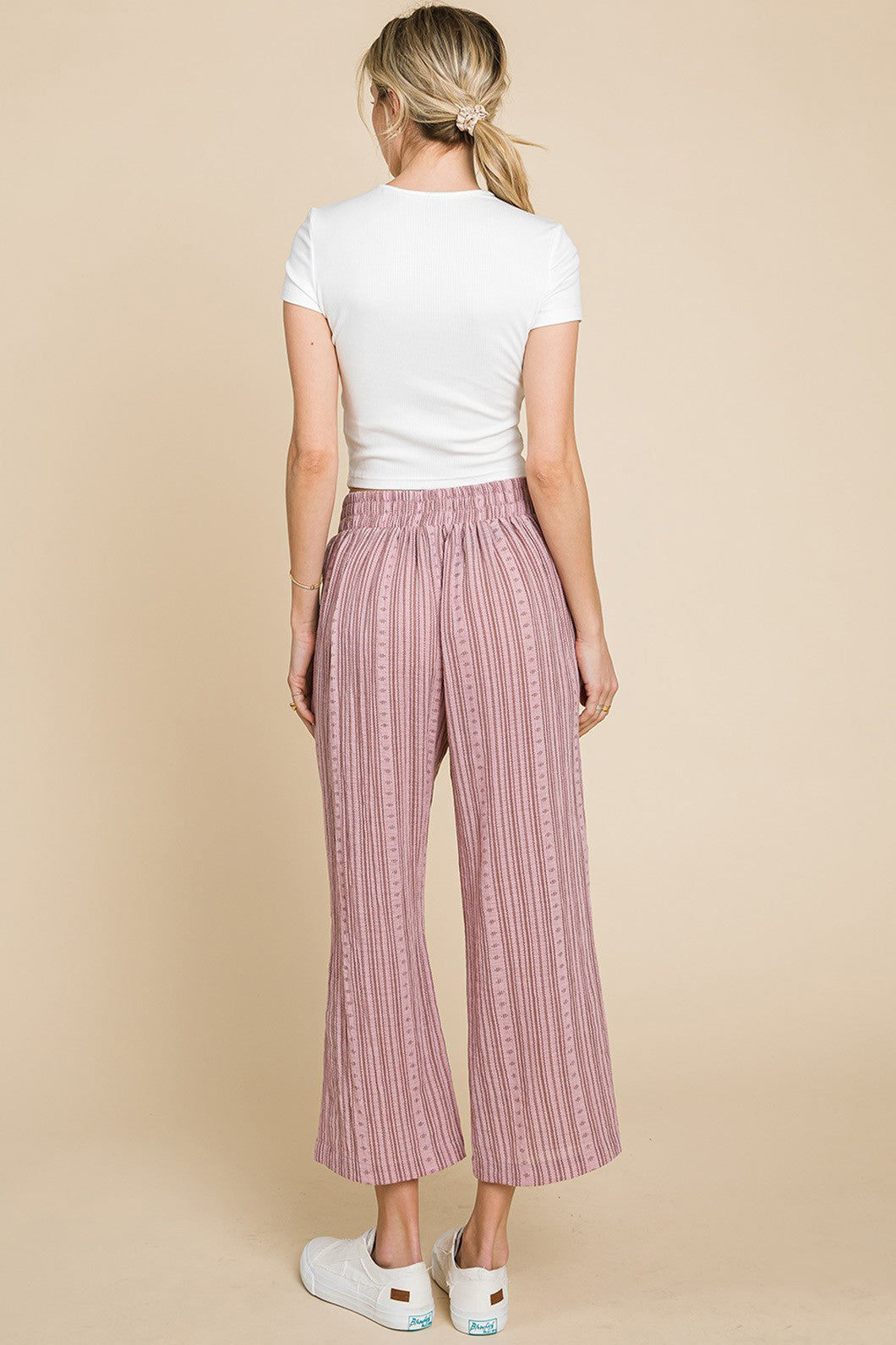 Cotton Bleu Striped Pull-On Cotton Wide Leg Capri Pants