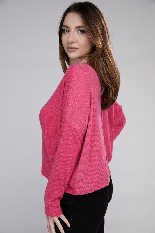 Zenana Soft Ribbed Knit Round Neck Cropped Sweater in 5 Colors