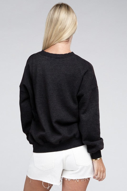 Zenana Acid Wash Oversized Fleece Sweatshirt in Ash Black