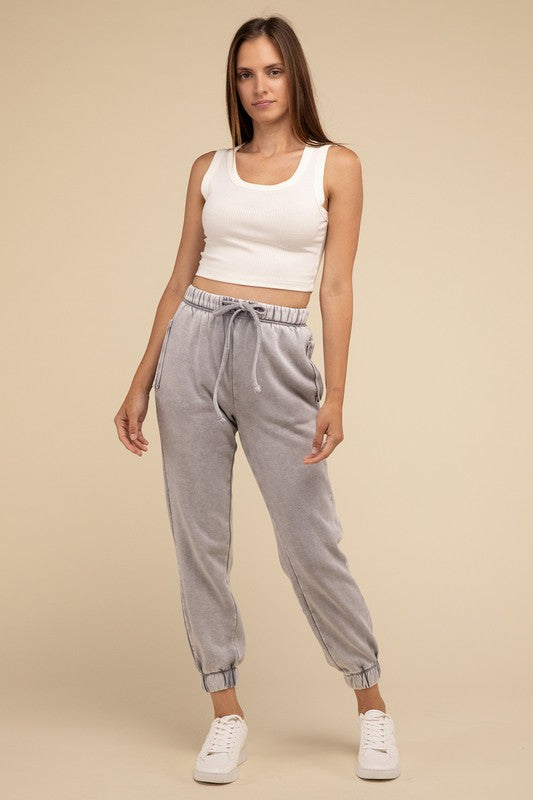 Zenana Acid Wash Fleece Sweatpants in 3 Colors