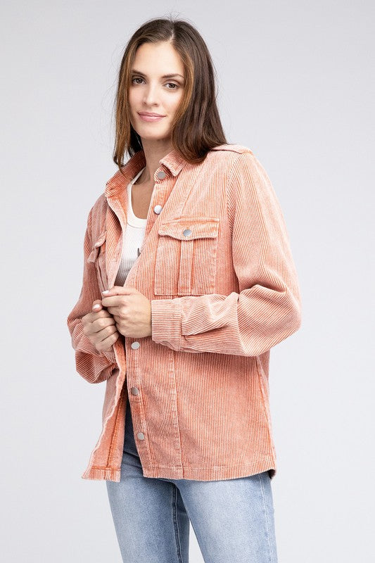 BiBi Corduroy Button-Down Jacket in 3 Colors