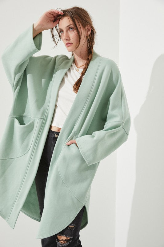 Jade By Jane Oversized Open Front Cardigan Sweater in Sage