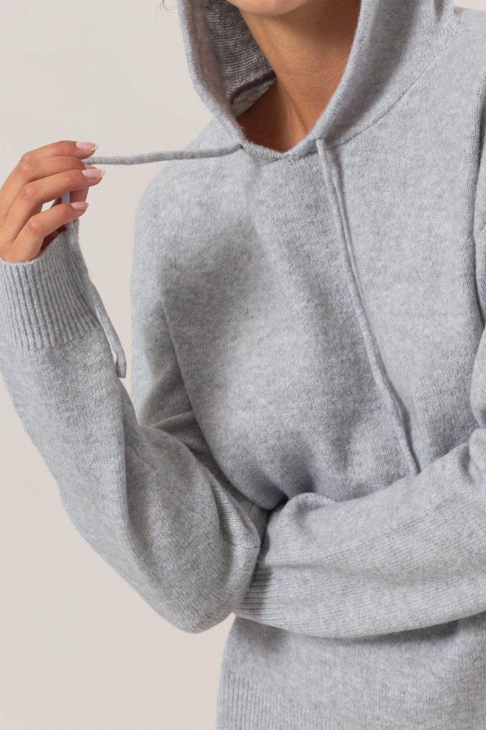 HYFVE Drawstring Long Sleeve Hooded Sweater in Light Heather Gray Stretch