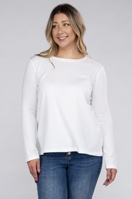 Zenana Plus Cotton Crew Neck Long Sleeve T-Shirt in 3 Colors