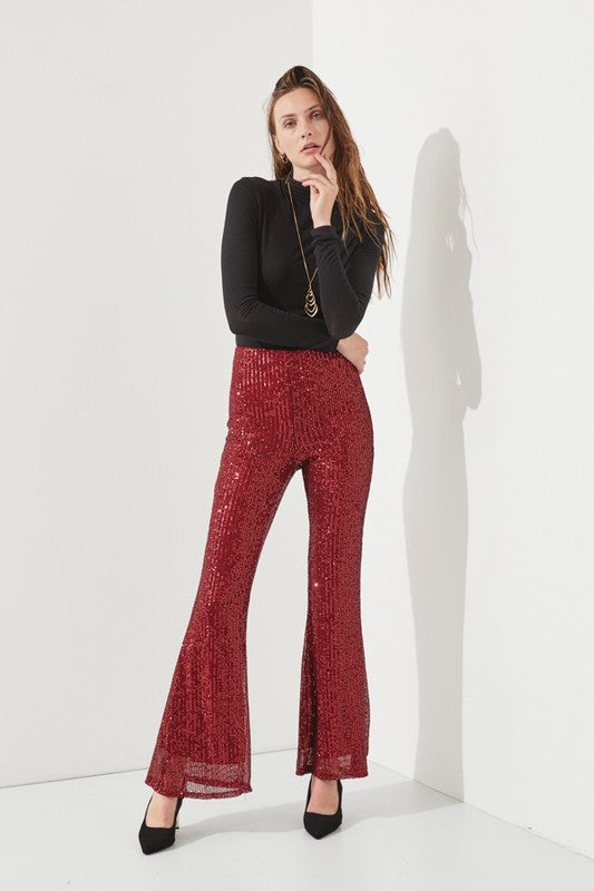 Jade By Jane Pull-On Flared Leg Sequin Pants in 3 Colors