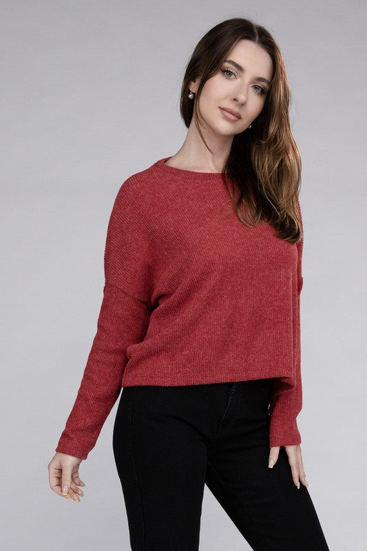 Zenana Soft Ribbed Knit Round Neck Cropped Sweater in 5 Colors