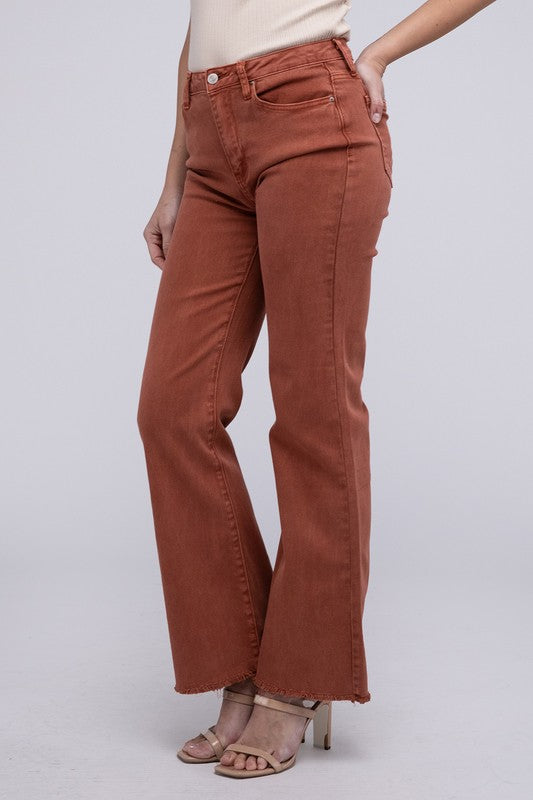 Zenana Color Washed Cotton Raw Hem Wide Leg Jeans in 6 Colors