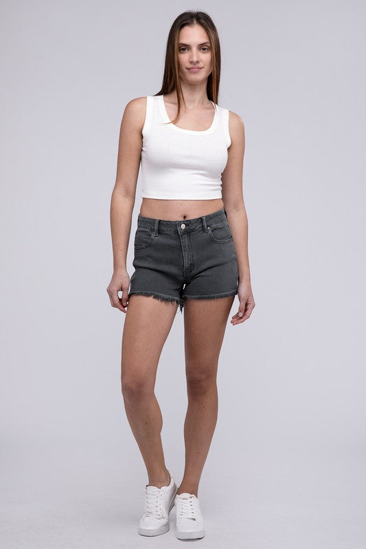 Zenana Acid Washed Raw Cutoff Hem Shorts