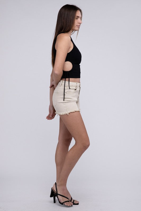 Zenana Acid Washed Raw Cutoff Hem Shorts