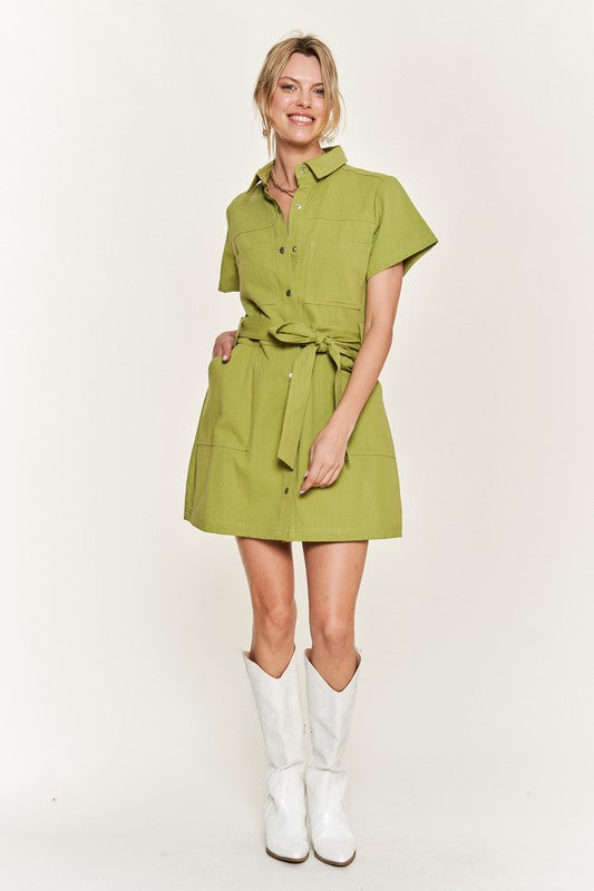 Jade By Jane Belted cotton short dress in 2 Colors