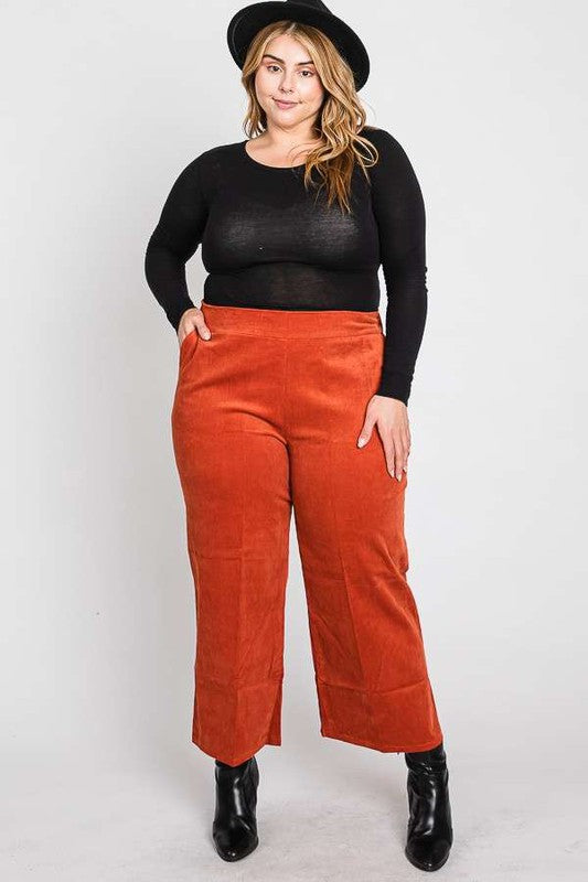 JADE BY JANE PLUS SIZE RIBBED VELVET CROP WIDE LEG PANTS IN 6 COLORS