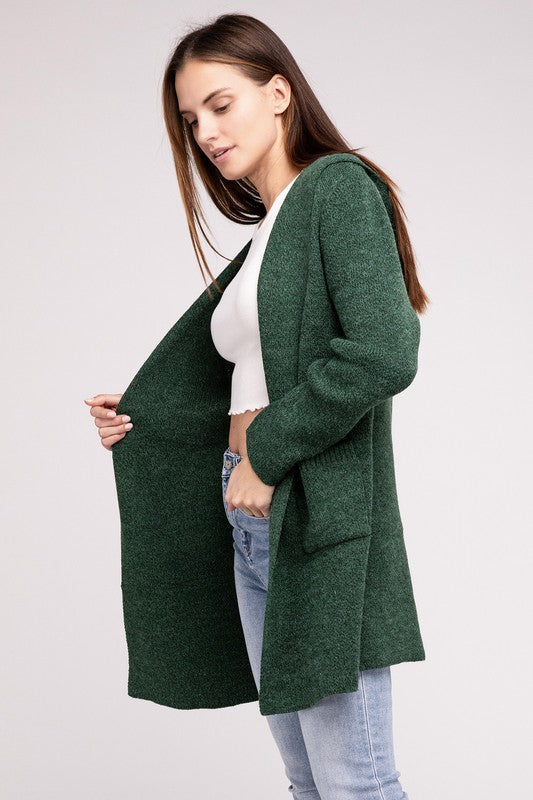 Zenana Hooded Open Front Tunic Cardigan Sweater in 4 Colors