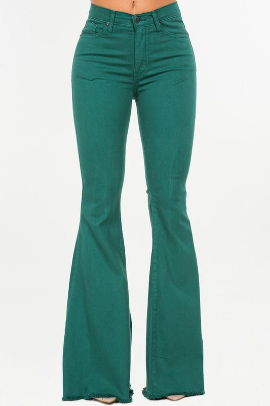 Bell Bottom Jean In Hunter Green - Inseam 32