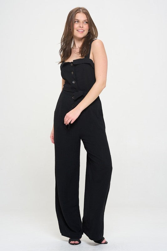 JADE BY JANE SLEEVELESS ADJUSTABLE STRAP BUTTON DOWN JUMPSUIT IN 2 COLORS