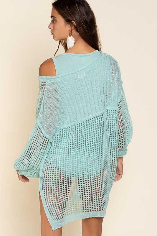 POL Oversized Crochet Openwork Swimsuit Cover Up in 2 Colors