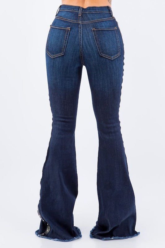 GJG Denim Studded Bell Bottom Jeans in Dark Wash