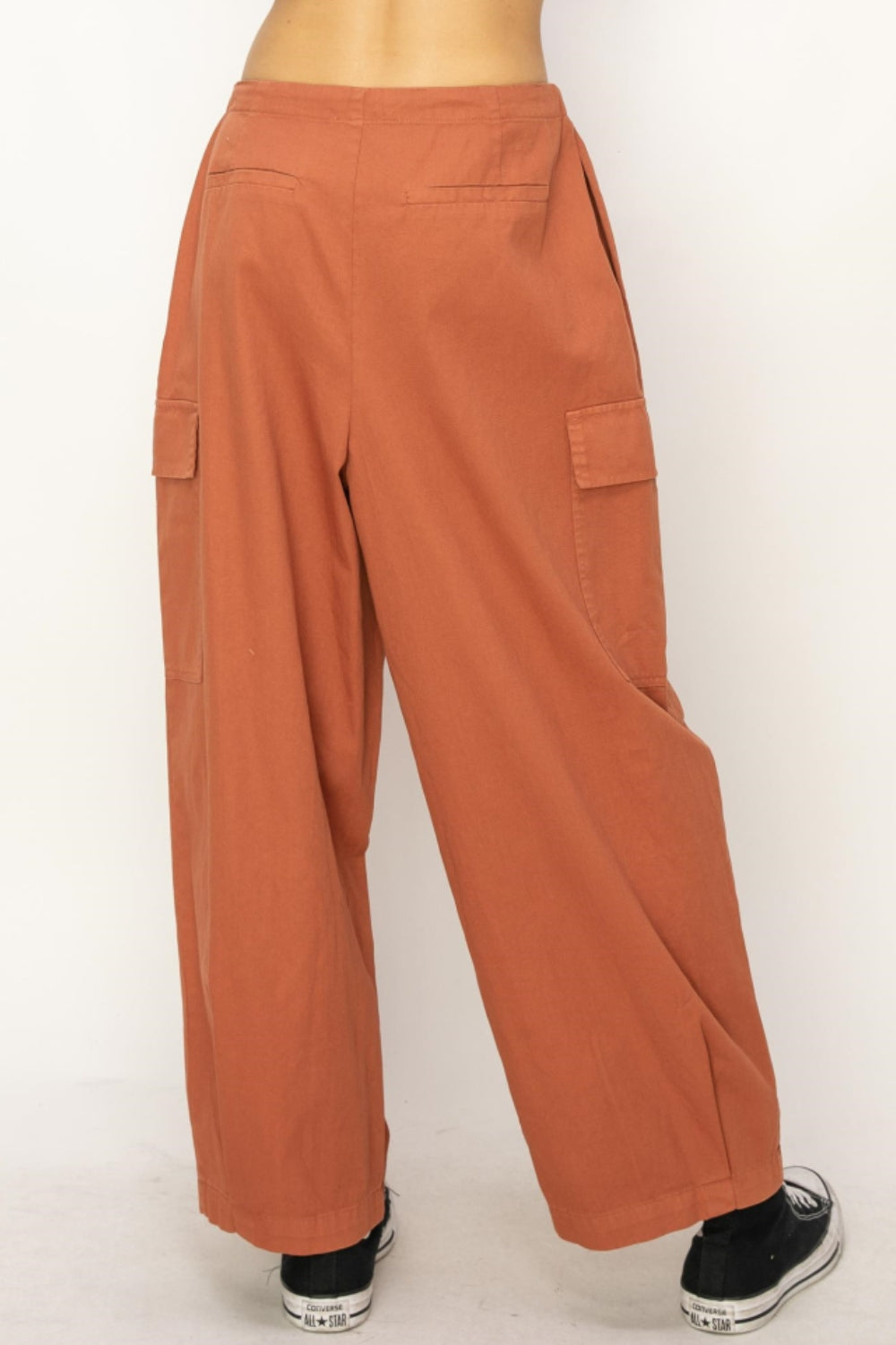 HYFVE Cotton Baggy Cargo Wide Leg Drawstring Pants in Baked Clay