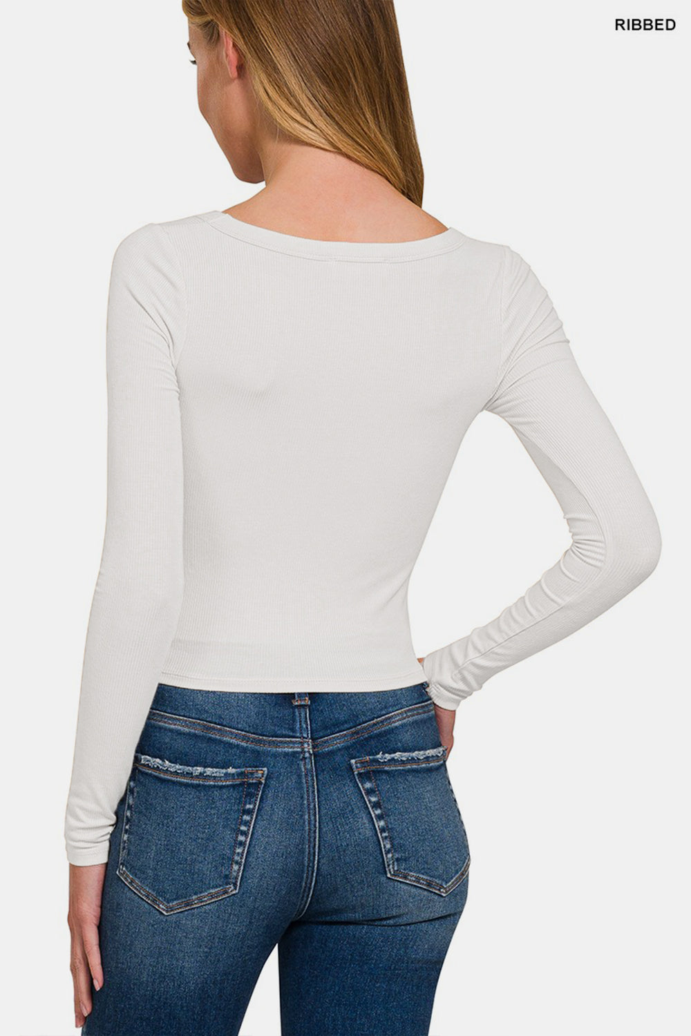 Zenana Fitted Scoop Neck Long Sleeve T-Shirt in White