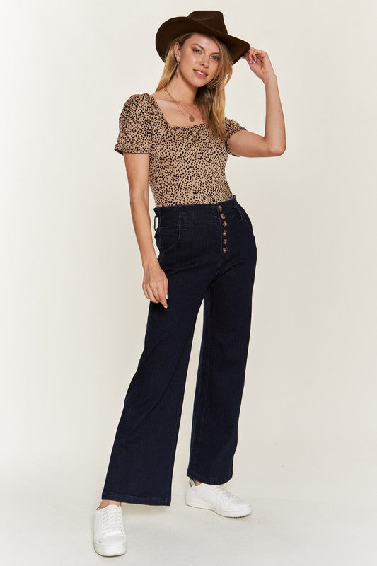 JADE BY JANE PLUS SIZE HIGH WAISTED BUTTON FLY WIDE LEG DENIM JEANS