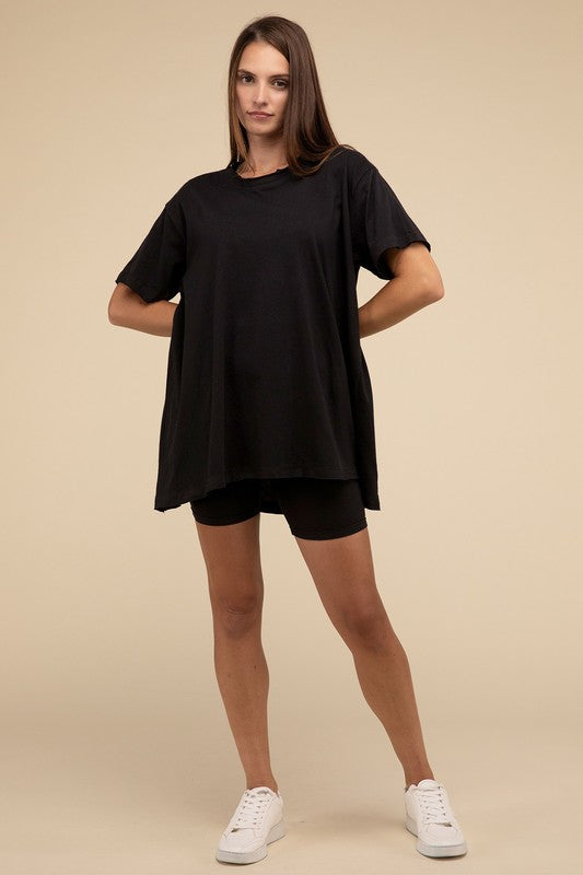 Zenana Oversized Cotton Raw Hem Tunic T-Shirt in Black or White