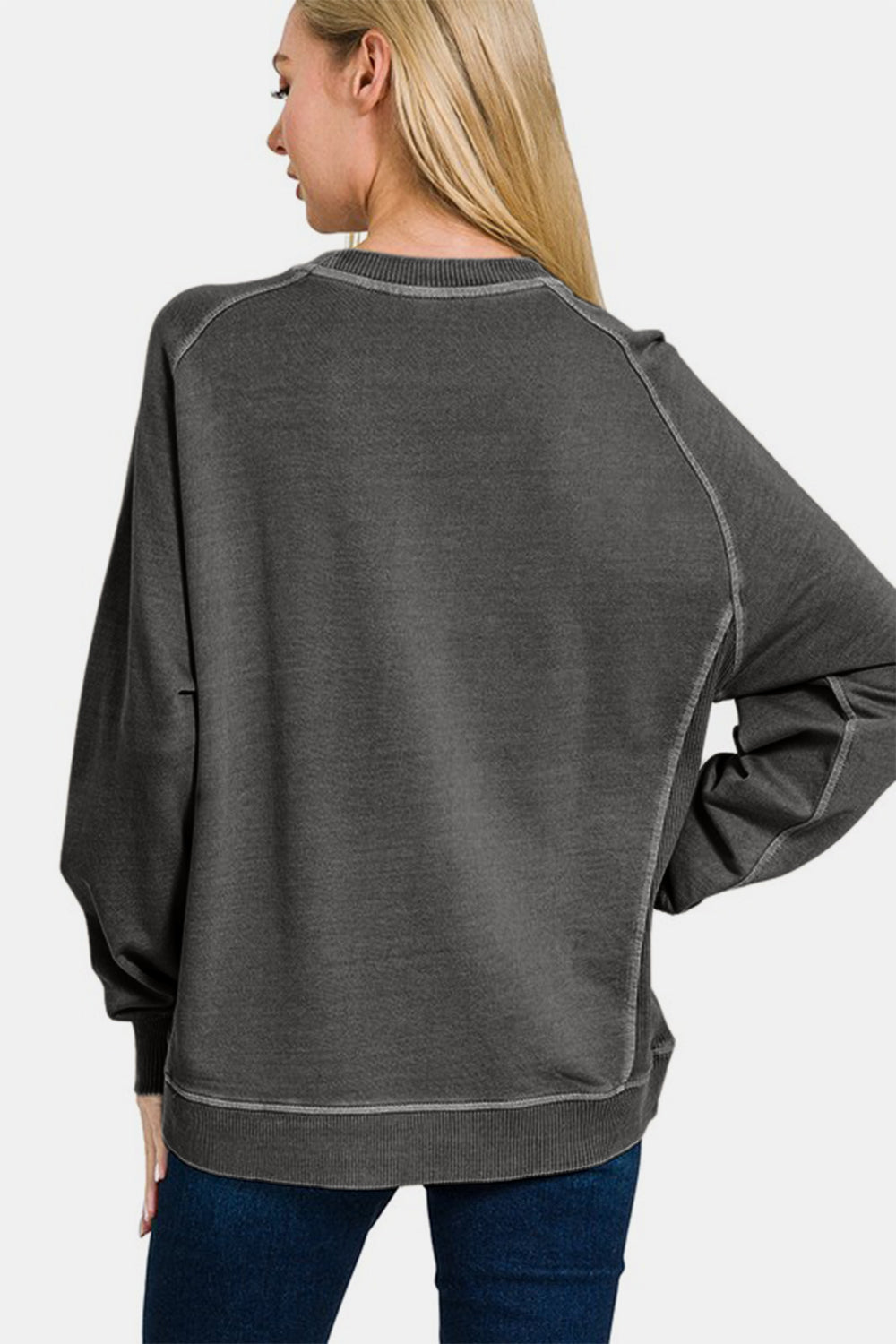 Zenana Plus Pigment Dyed French Terry Round Neck Tunic Sweatshirt in Black