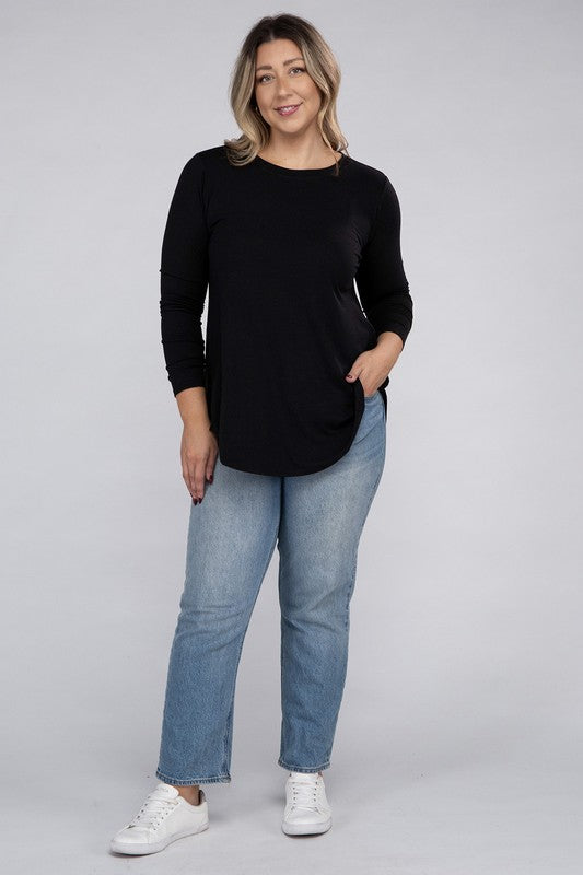 Zenana Plus Size Long Sleeve Round Hem Jersey Tunic T-Shirt