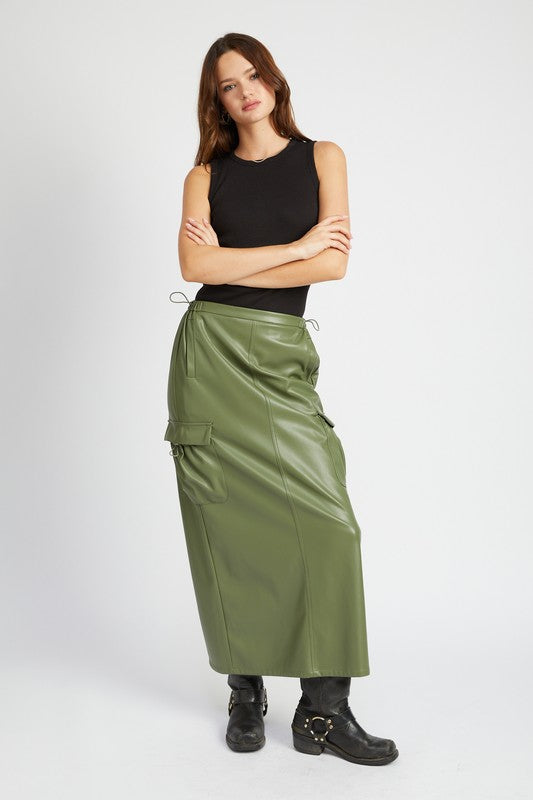 EMORY PARK PU LEATHER CARGO MAXI SKIRT