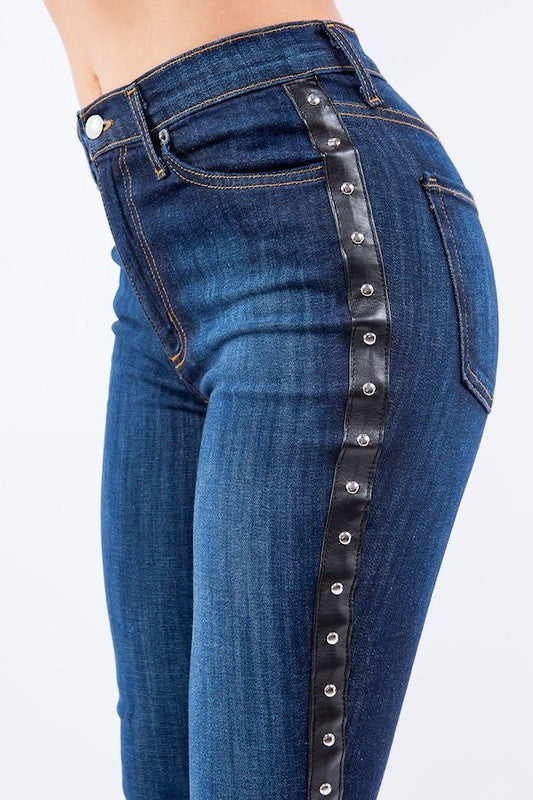 GJG Denim Studded Bell Bottom Jeans in Dark Wash