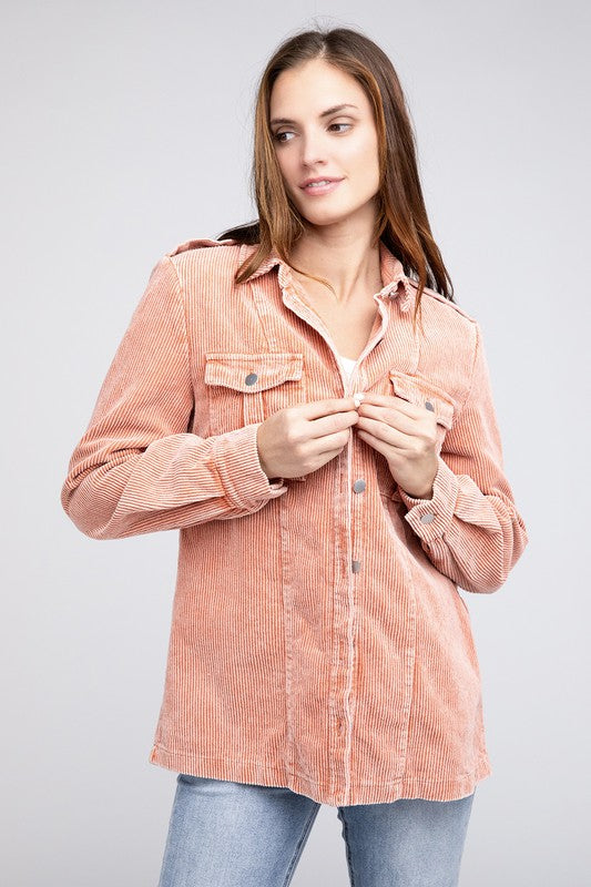 BiBi Corduroy Button-Down Jacket in 3 Colors