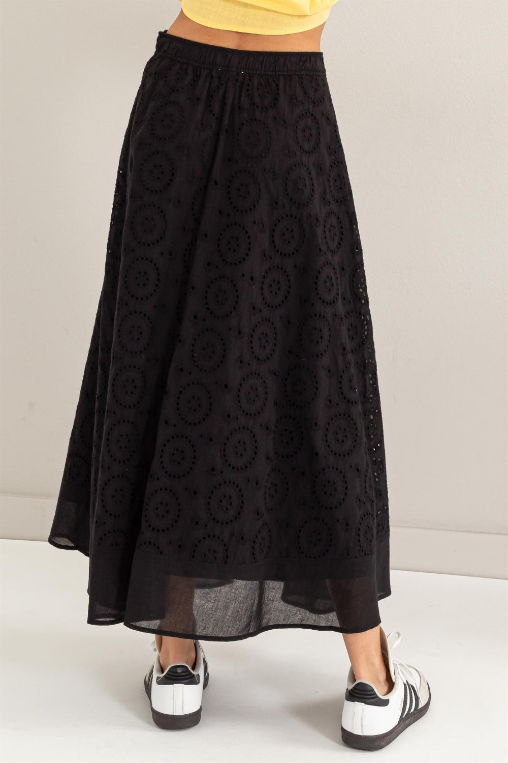 HYFVE Eyelet Cotton High-Waist Pull-On Maxi Skirt in Black