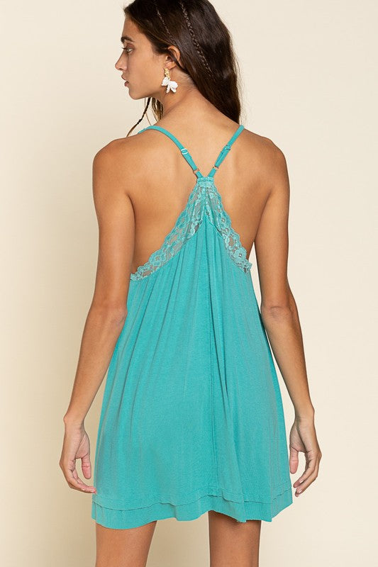 POL Deep V-Neck Cami Tunic Tank with Lace Neckline in 3 Colors