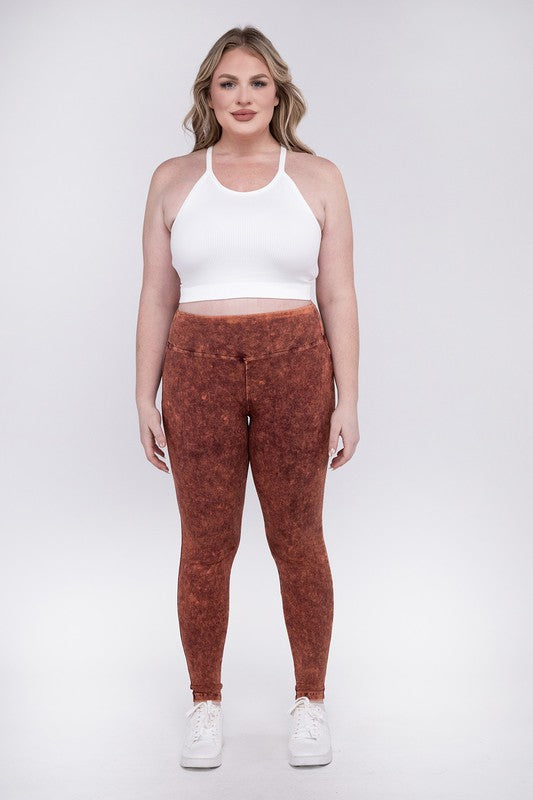 Zenana Plus Mineral Washed Wide Waistband Leggings / Yoga Pants in 3 Colors