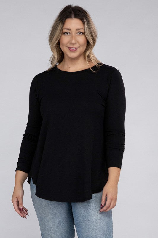 Zenana Plus Size Long Sleeve Round Hem Jersey Tunic T-Shirt