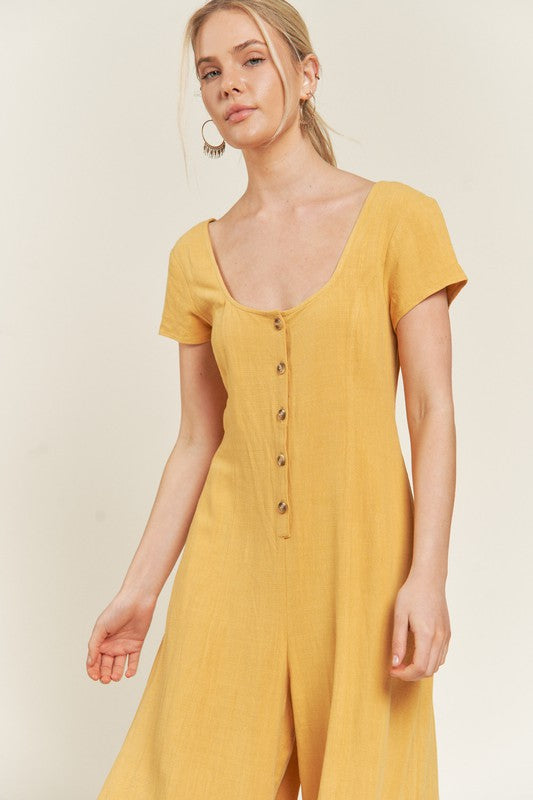 Jade by Jane Plus Linen Scoop Neck Jumpsuit in Navy or Mustard