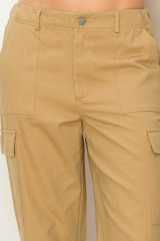 HYFVE Woven Cotton High Waist Cargo Pants in Khaki or Sage in 2 Colors