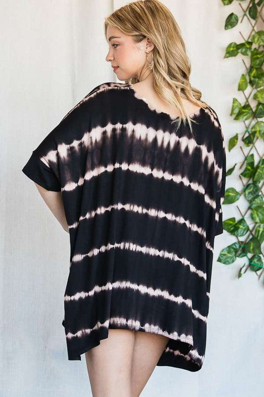 STRIPED TIE DYE ROUND NECK TUNIC