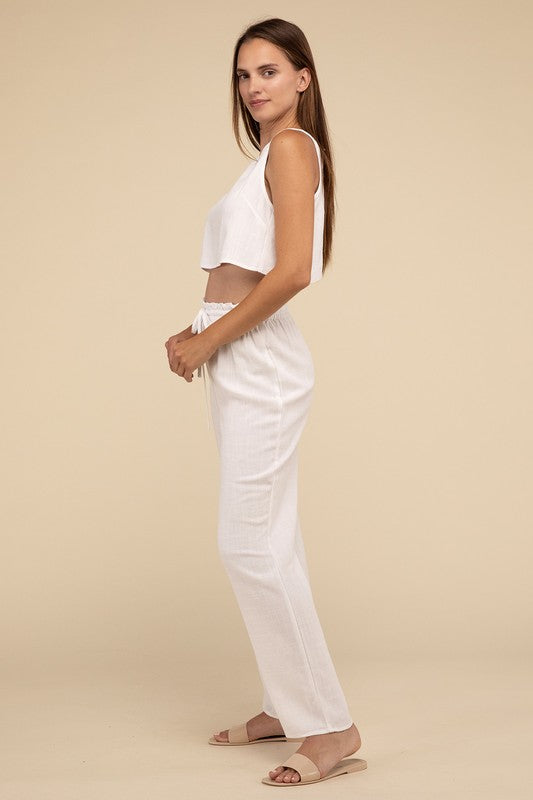 HYFVE Linen Blend Crop Tank and Pants Set in 2 Colors