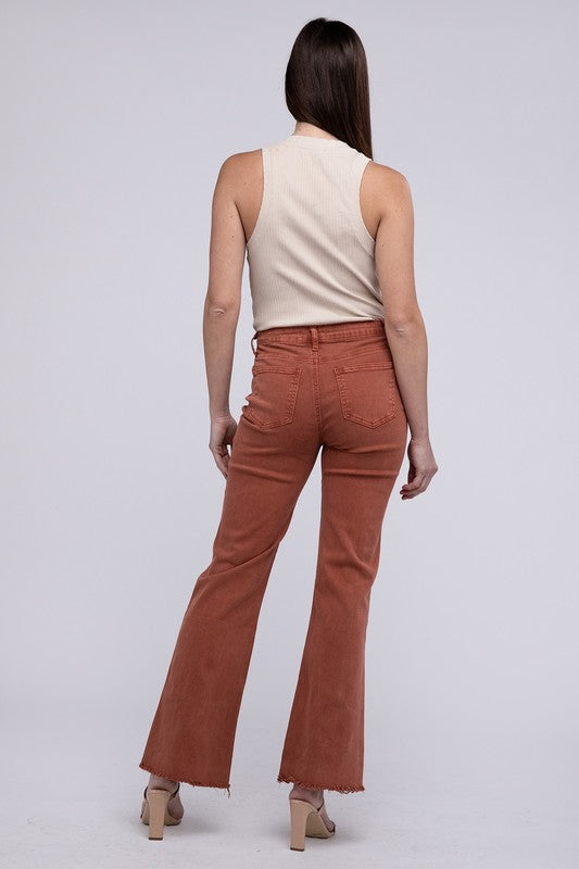 Zenana Color Washed Cotton Raw Hem Wide Leg Jeans in 6 Colors