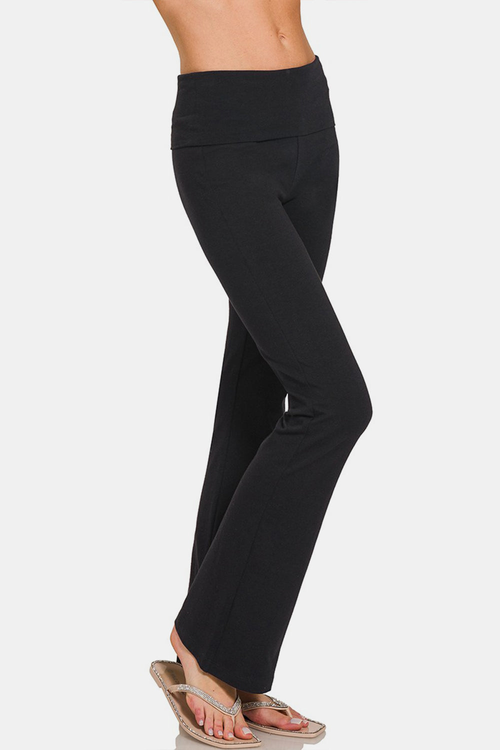 Zenana Activewear Stretch Cotton Bootcut Leggings / Yoga Pants in Black