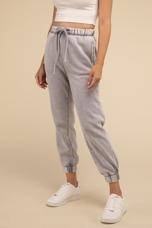 Zenana Acid Wash Fleece Sweatpants in 3 Colors