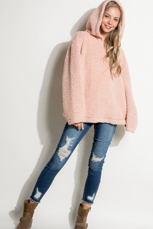 e Luna Oversized Fuzzy Sherpa Long Sleeve Hoodie Sweatshirt Top in 3 Colors