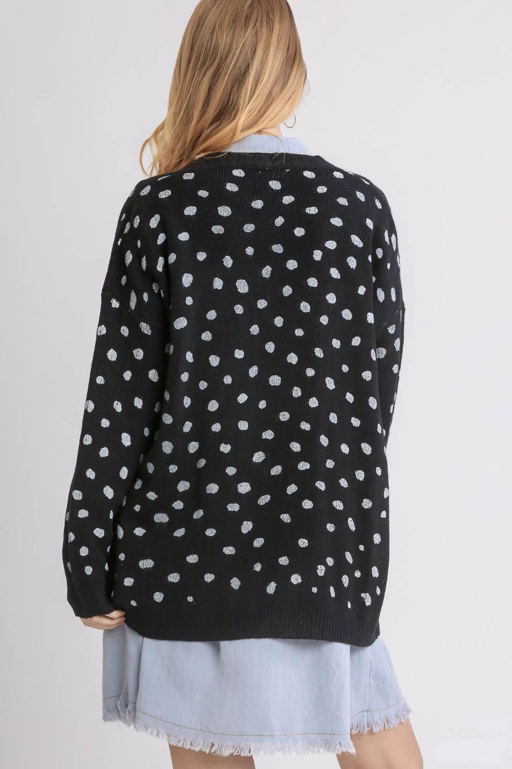 Umgee Polka Dot Open Front Cardigan Sweater in Black Multi NWT
