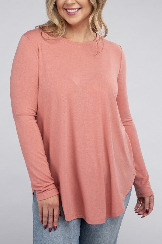 Zenana Plus Size Long Sleeve Round Hem Jersey Tunic T-Shirt